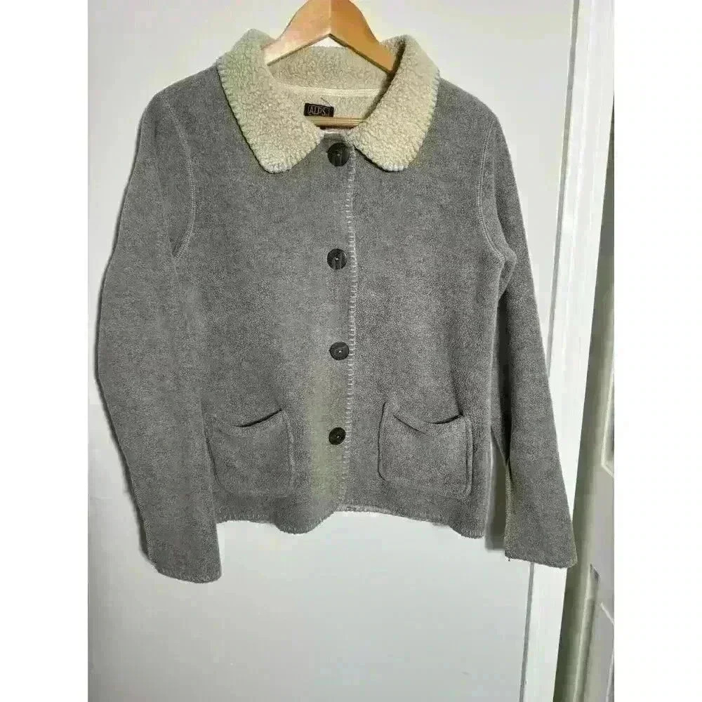 Vintage Alps Gray/Ivory Stitched  Fleece Button Seamed Sleeve Women’s S Jacket